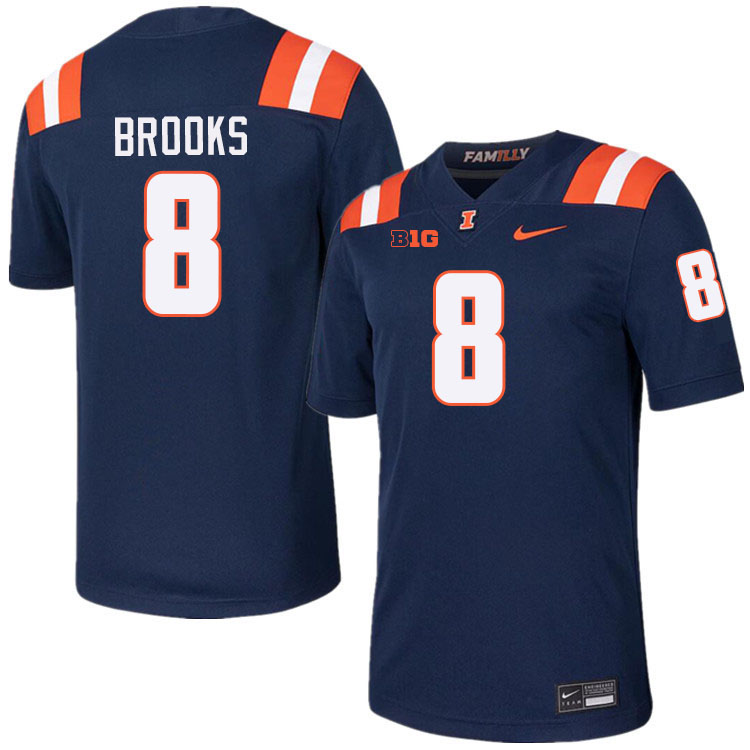 Men #8 Terrance Brooks Illinois Fighting Illini College Football Jerseys Stitched-Navy